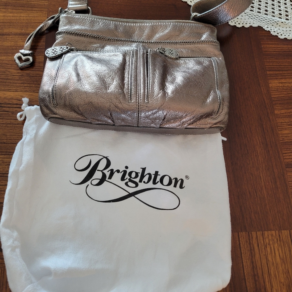 Brighton Metalic Crossbody Messenger bag. Genuine leather with dustbag.